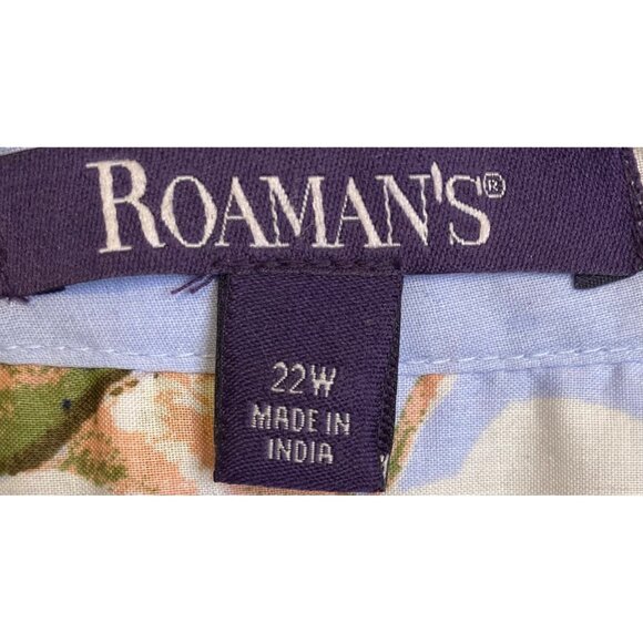 Roamans BLUE Floral Pintuck Button Front Tunic Top Size 22W Long Sleeve Tropical - Picture 3 of 4